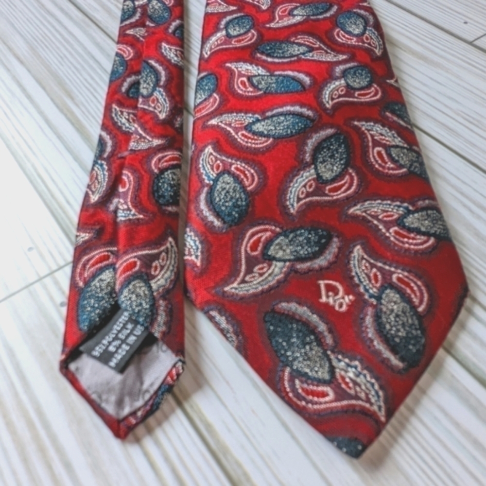 Christian Dior Vintage Paisley Silk Necktie Red Blue